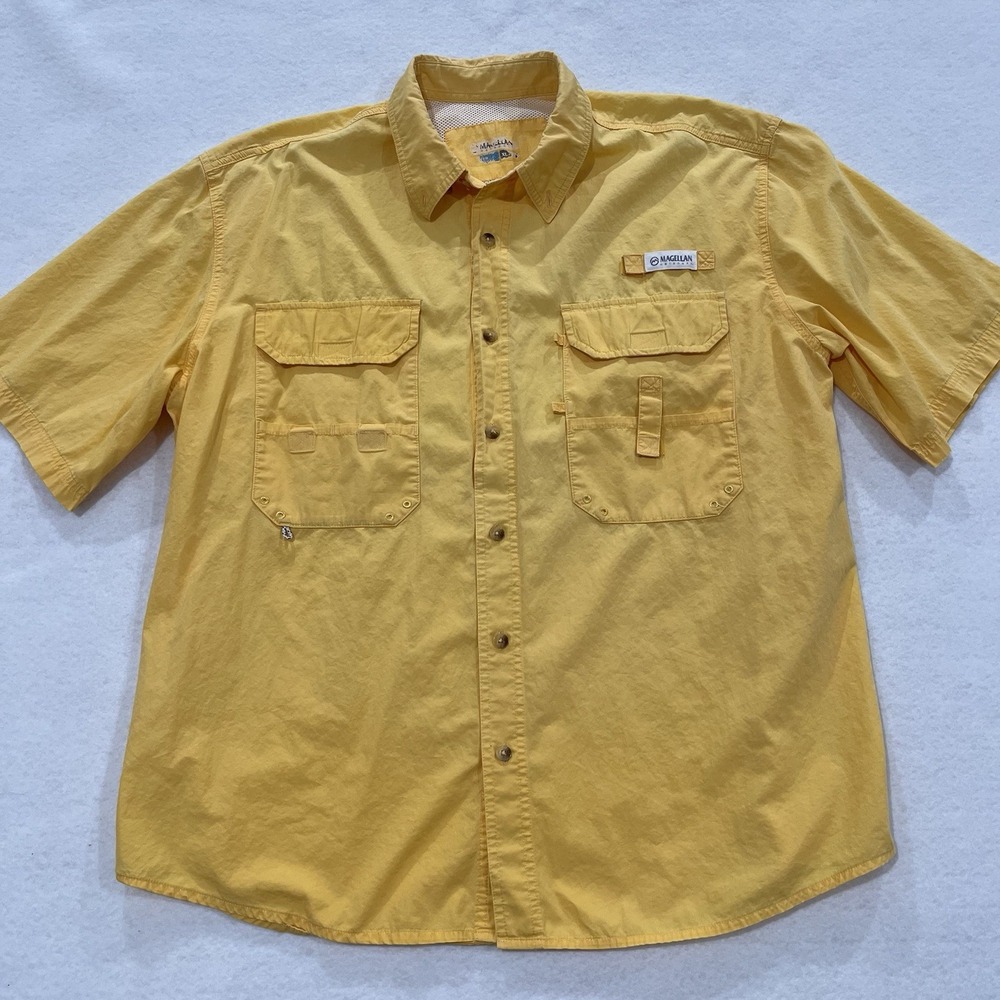 Magellan Fish Gear Lake Fork Fishing Yellow Shirt Men XL Mag Release Vented